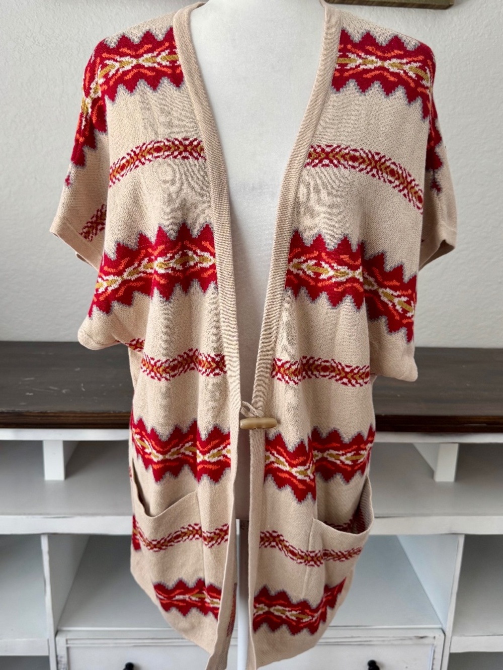 Pendleton Linen Cotton Aztec Southwest Cardigan Sweater Women's Size L
